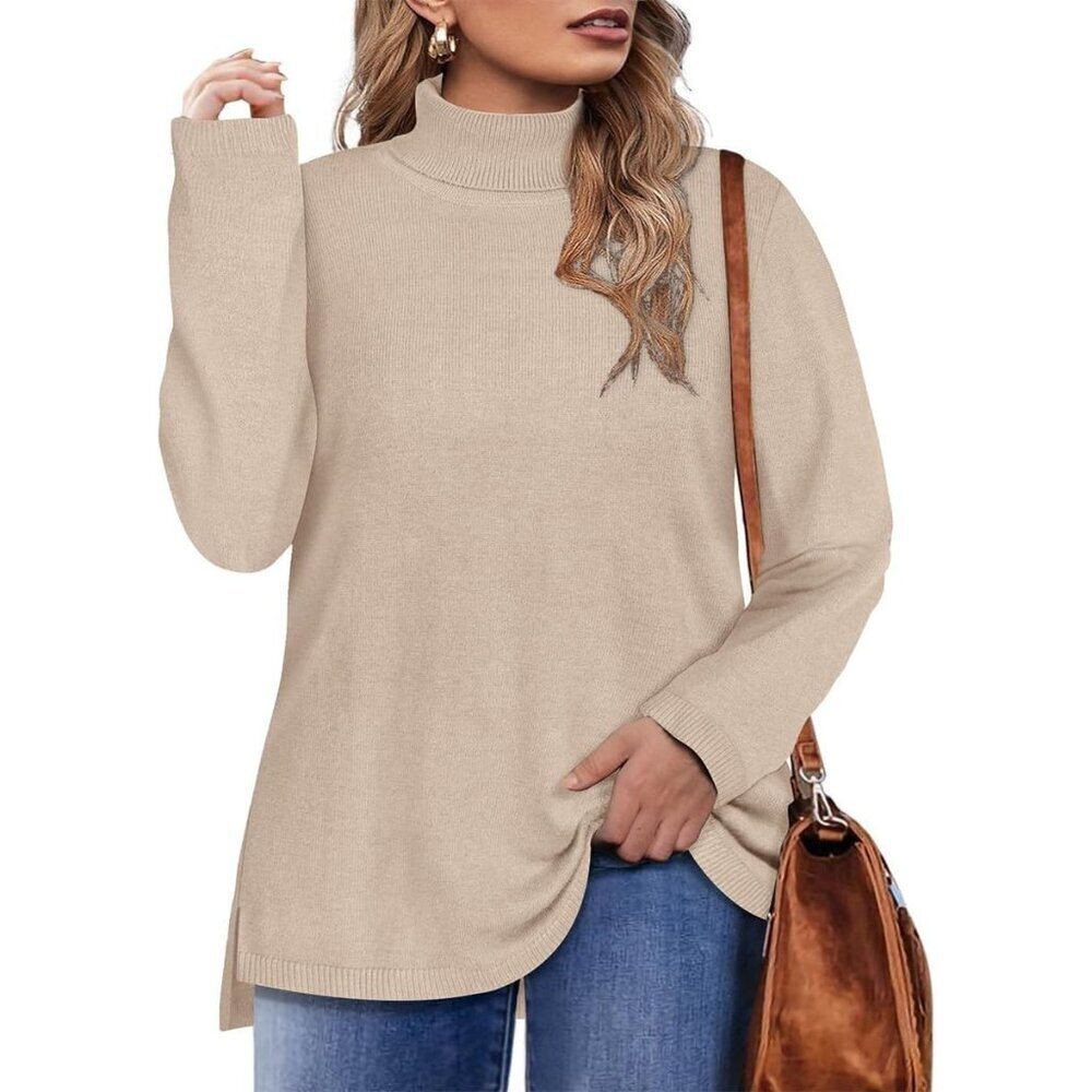 Plus Size Turtleneck Sweater Women Long Sleeve Pullover Casual Knit Top